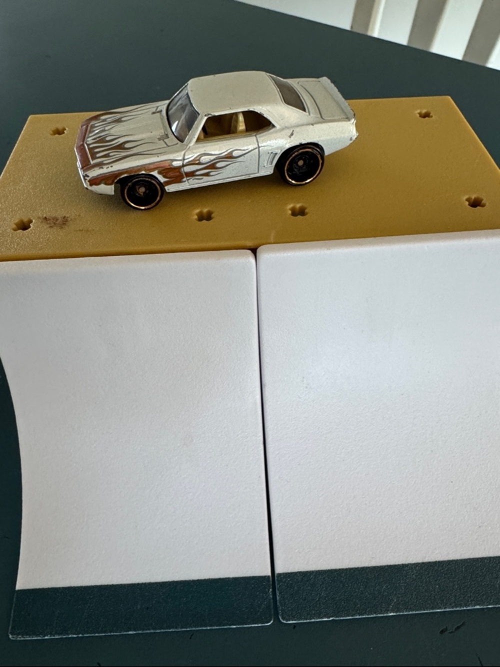 White Toy Muscle Car with Flame Decals - Die-Cast Collectible